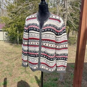 Talbots Hand Knit Sweater with Red and Gray Details
